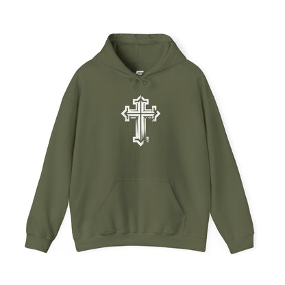Unisex Heavy Blend™ Hooded Sweatshirt with Modern Cross Design | Cozy Casual Wear