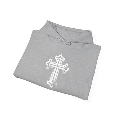 Unisex Heavy Blend™ Hooded Sweatshirt with Modern Cross Design | Cozy Casual Wear