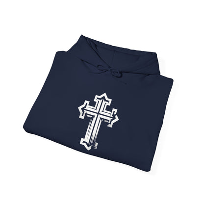 Unisex Heavy Blend™ Hooded Sweatshirt with Modern Cross Design | Cozy Casual Wear