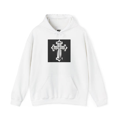 Unisex Heavy Blend™ Hooded Sweatshirt with Modern Cross Design | Cozy Casual Wear