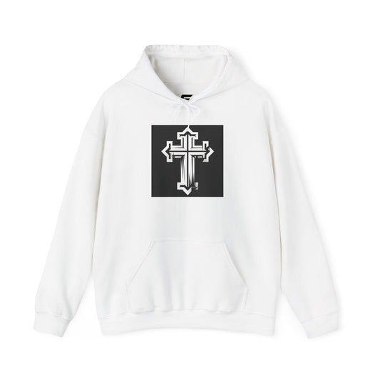 Unisex Heavy Blend™ Hooded Sweatshirt with Modern Cross Design | Cozy Casual Wear