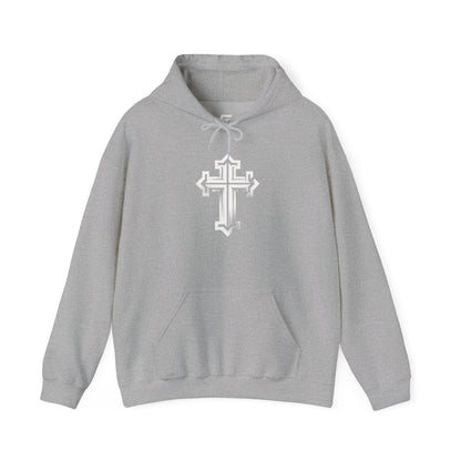 Unisex Heavy Blend™ Hooded Sweatshirt with Modern Cross Design | Cozy Casual Wear