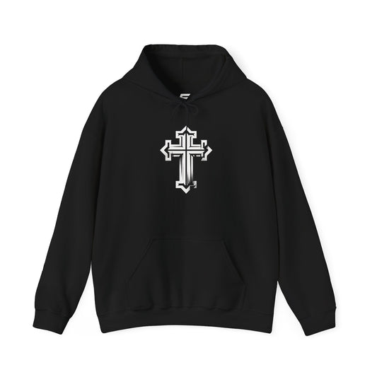 Unisex Heavy Blend™ Hooded Sweatshirt with Modern Cross Design | Cozy Casual Wear